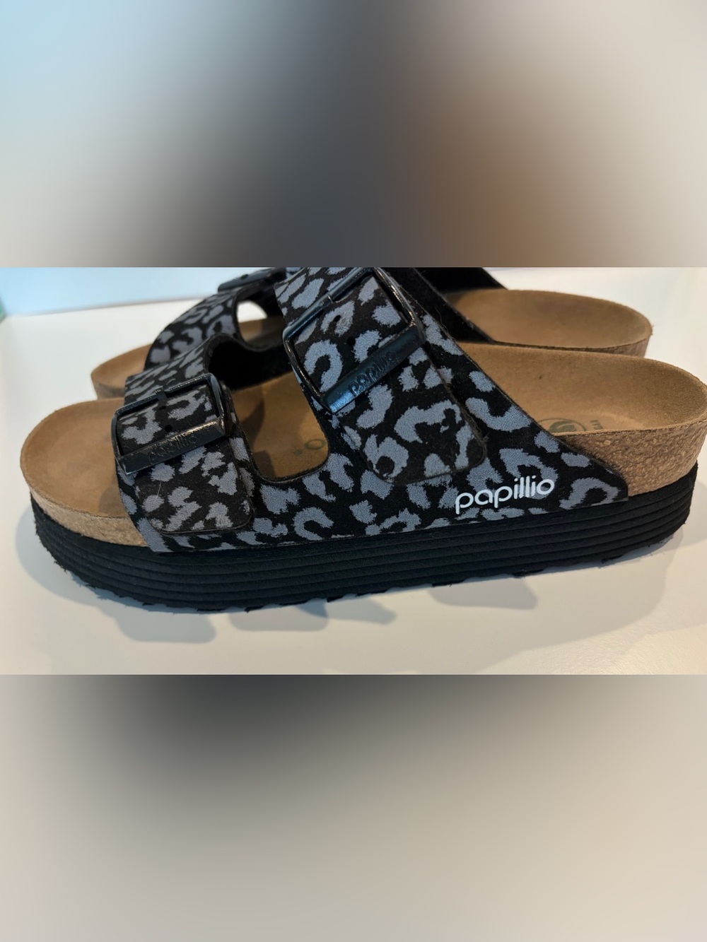 Birkenstock Papillio Arizona Grooved Platform Leopard Print Slide Sandals 37 - Picture 8 of 10